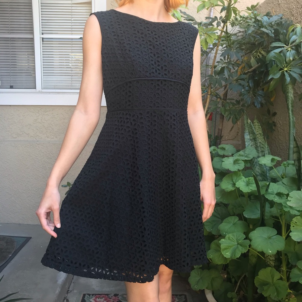 LOFT Black eyelet cotton Midi Dress with Timeless Elegance